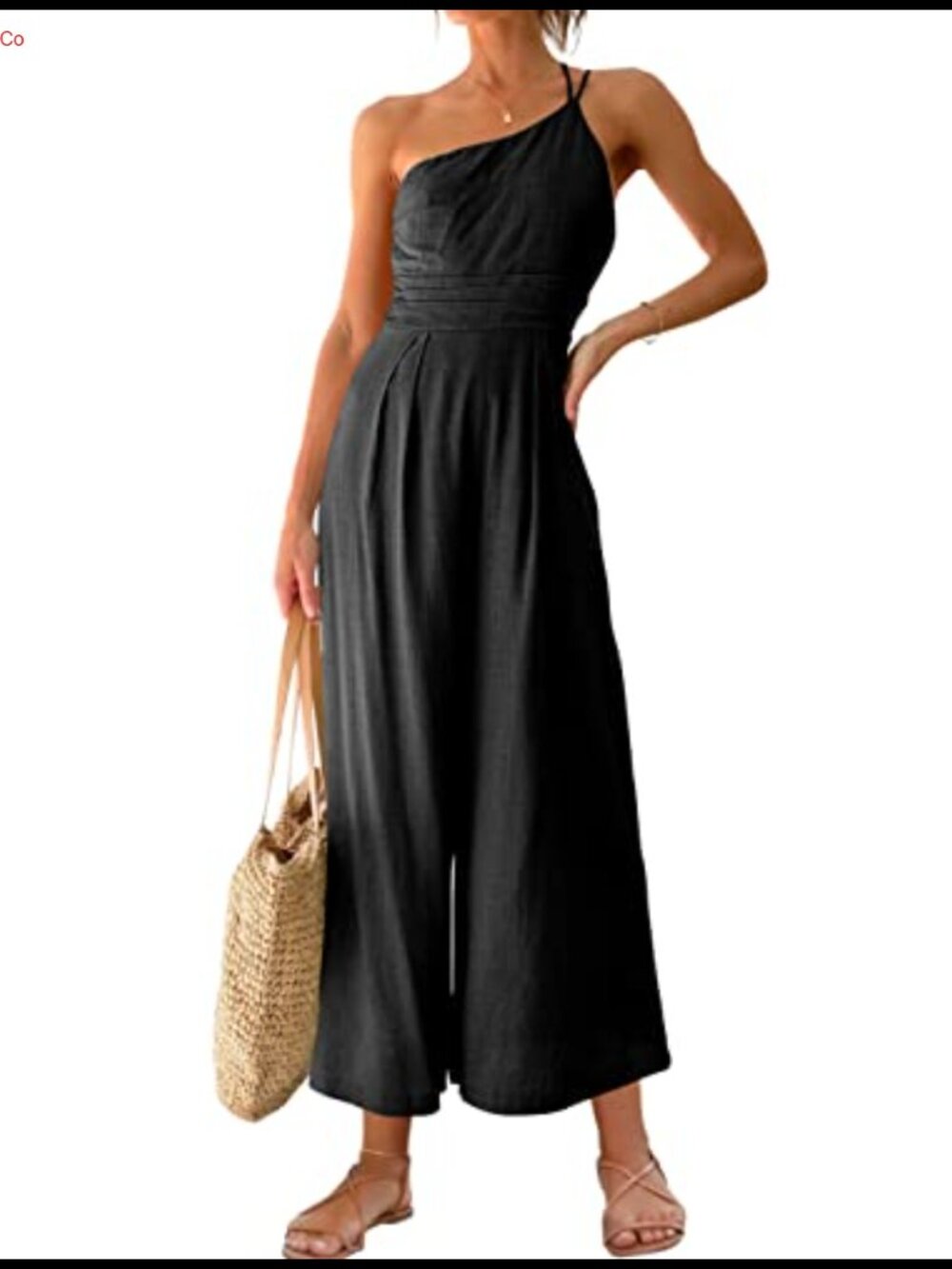 ANRABESS Women's Linen One Shoulder Wide Leg Jumpsuit Size S